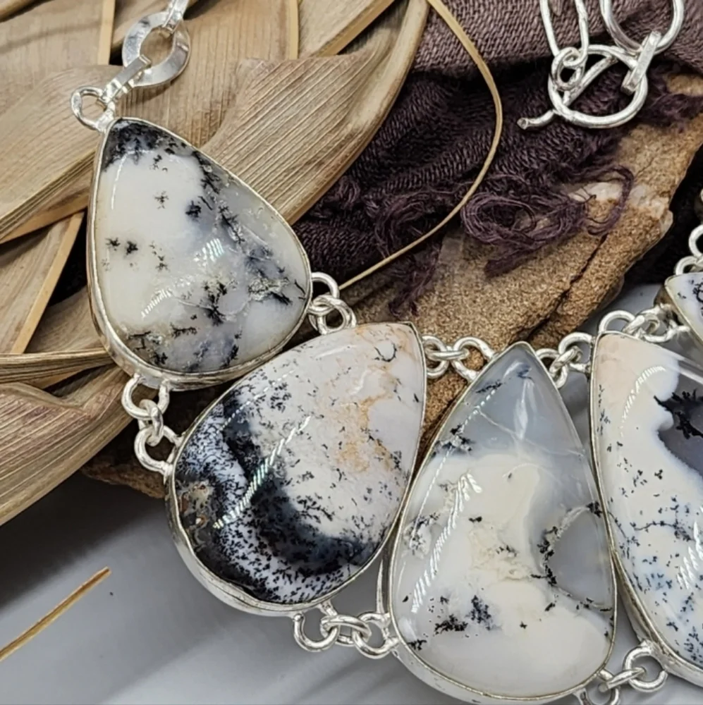 Genuine Stone DOLOMITE Crystals SILVER 925 Heavy Chain Necklace Unique Jewelry